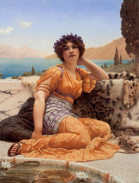John William Godward With Violets Wreathed and Robe of Saffron Hue France oil painting art